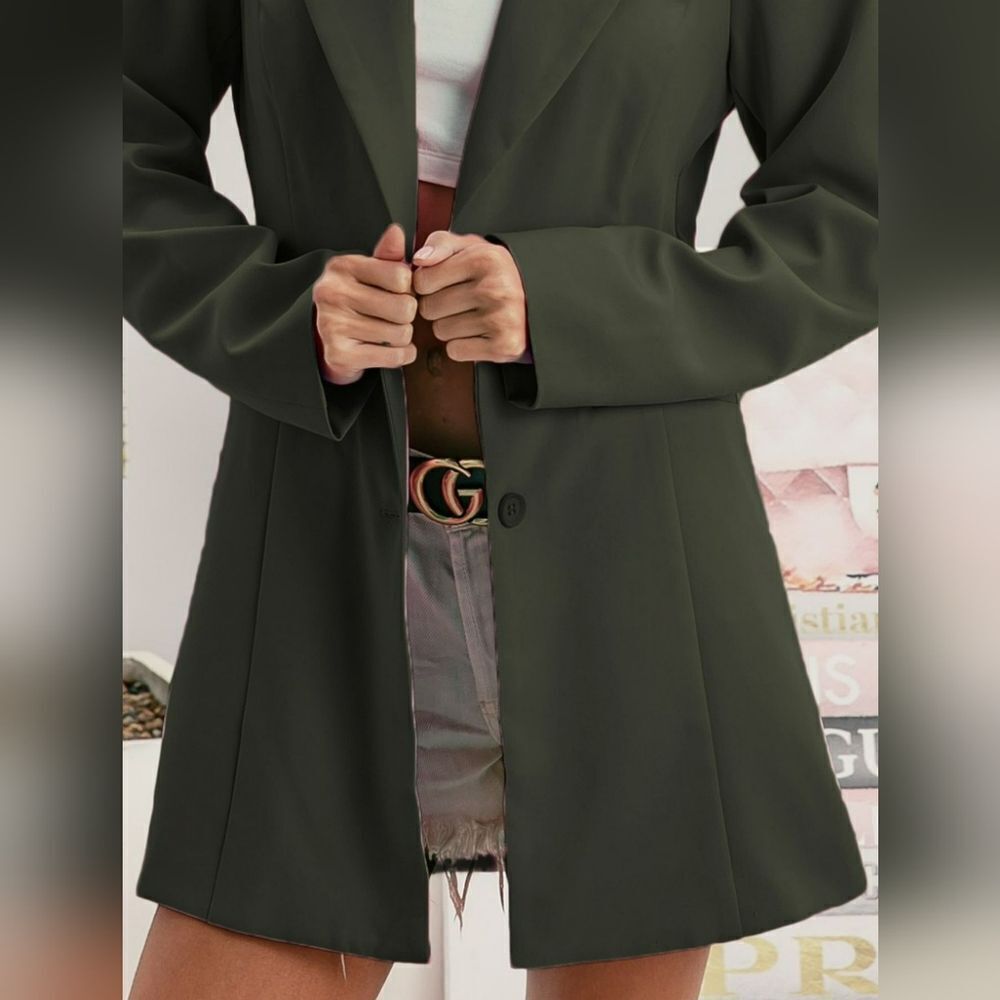 BiBi BiBi Single Breasted Peaked Lapel Blazer Women's Classic Dark Green Coat Sm - Picture 3 of 4